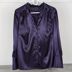 Lane Bryant Deep Purple V Neck Satin 6 Button Wide Cuff Blouse sz 14 - 16